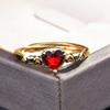 2025 New Hot Selling Women  Red Love Heart Ring Yellow Gold Plated Copper Ins Open Adjustable Rings