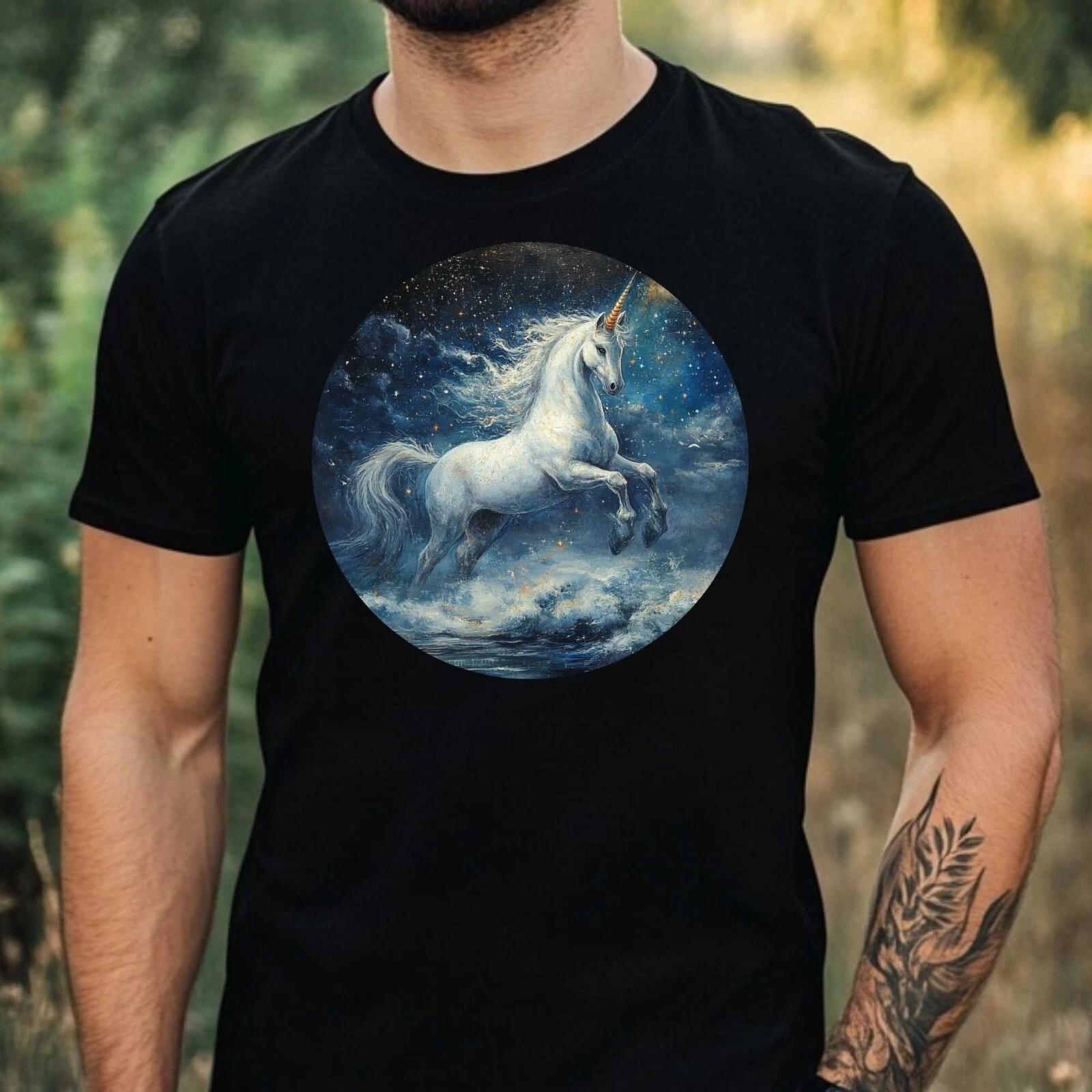 T-Shirt Herren Einhorn im Mondlicht Motiv Baumwolle Größe XS bis 5XL M