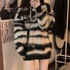 Herbst und Winter Neue Allgleiches Gestreifte Strickoberbekleidung Im Koreanischen Stil Lazy Style Lockerer Mittellanger Pullover Damenpullover Damen Herbst und Winter
