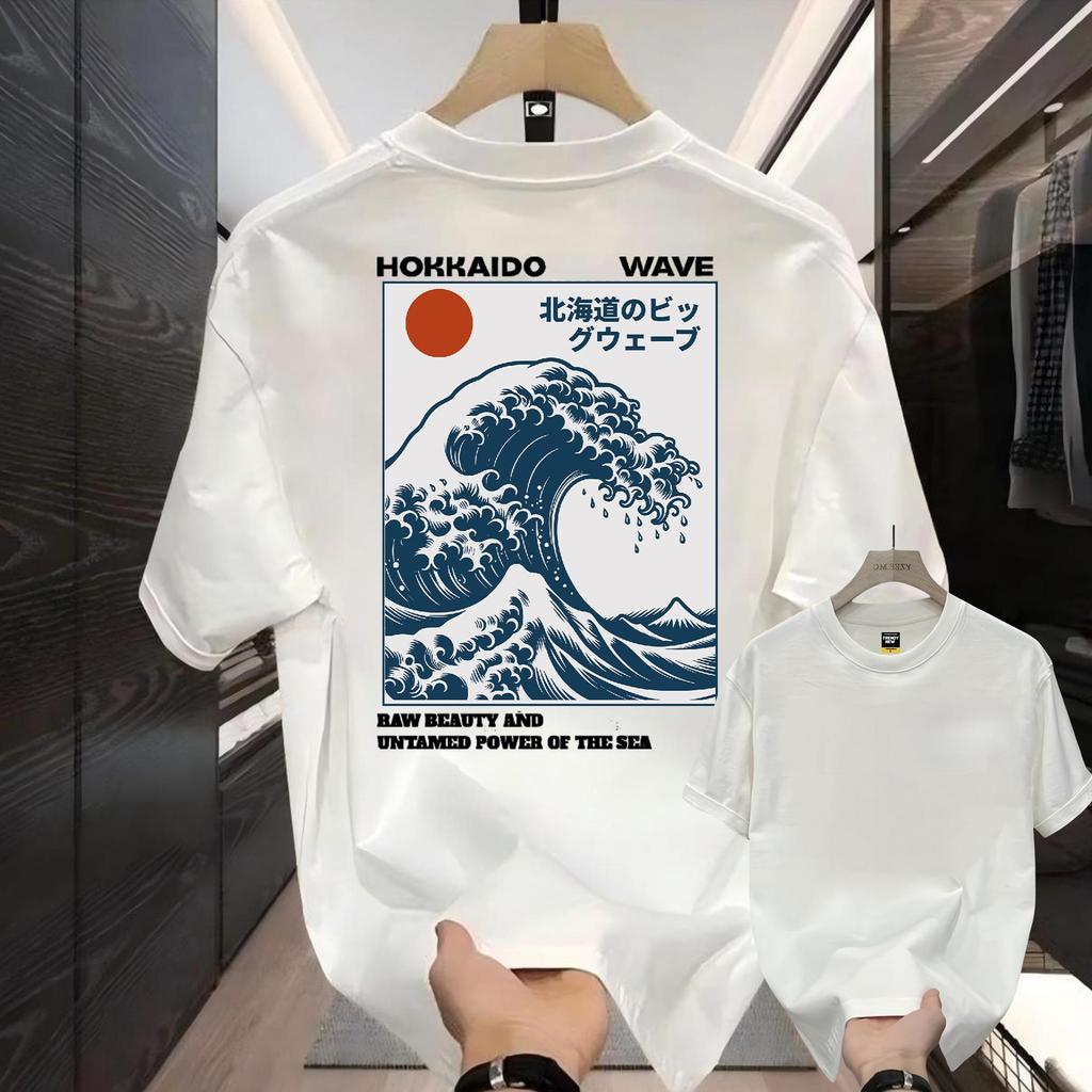 Hokkaido Wave Japanese Graphic Tshirt Unisex And Unisex Summer Cotton Y2k Clothing Casual Fashion Round Neck Short Sleeved Tee