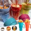 2v1 Snack Bowl Drink Cup se slámou Stadion Tumbler Láhev na vodu Slaměnka odolná proti stříkající vodě Nepropustná Přenosná Dospělí Děti Výlet do kina
