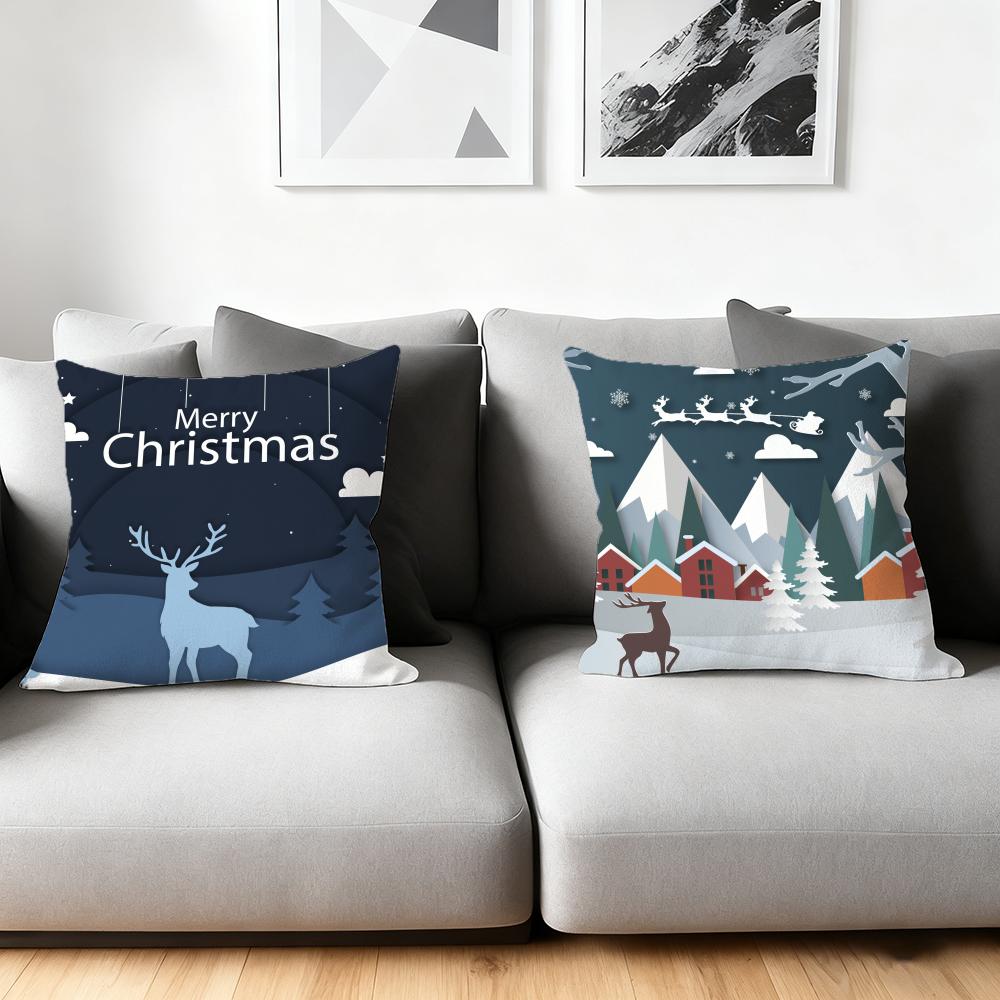 Blue And White Moose Cushion Cover Silky Short Plush Home Sofa Cushion Cover - Invisible Zipper Home Decoration