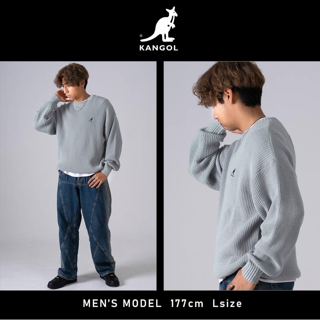 Kangol Crew Knit Long Sleeve Light with a Large Silhouette and Embroidered Available in Plus Sizes Sweater, Oversized, Gray, Logo, (kpmc-10352)