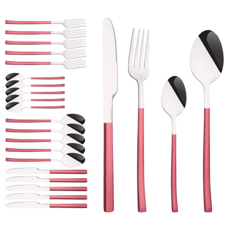 24 ks Moderní jídelní sada Nerezová sada nádobí Modrá Zlatá Nůž Vidlička Lžíce Čajová lžička Kuchyňská sada příborů