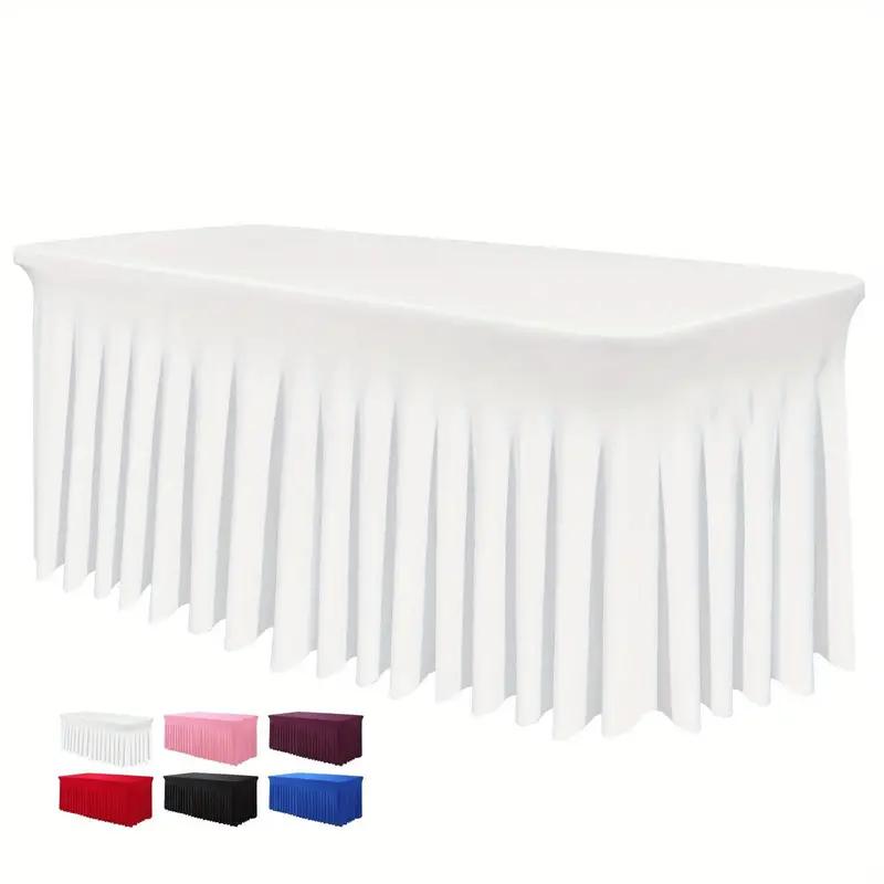 6ft, Rectangle Table Skirts, Polyester Fitted Table Covers, Black Table Cloth For 6 Ft Table With Skirt,Spandex Table Cover