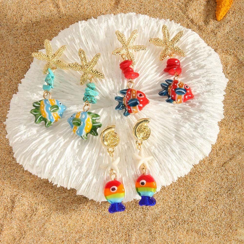 Conch Octopus Starfish Colored Glaze Starfish Earrings Personality Star Dangle Earrings Vacation