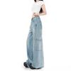 Spring Summer Multi Pocket Cargo Relaxed Wide Leg Trendy Denim Pants Ladies Casual Pants Oversize Denim Trousers