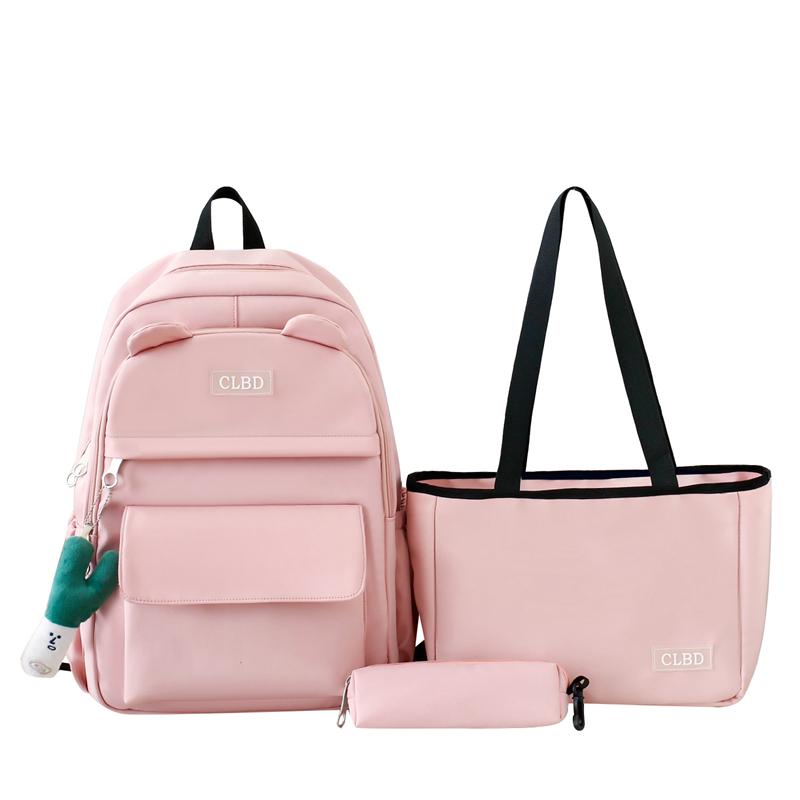 Three-Piece Backpack Set Solid Color Student Schoolbag Women Large Capacity Lightweight Computer Backpack