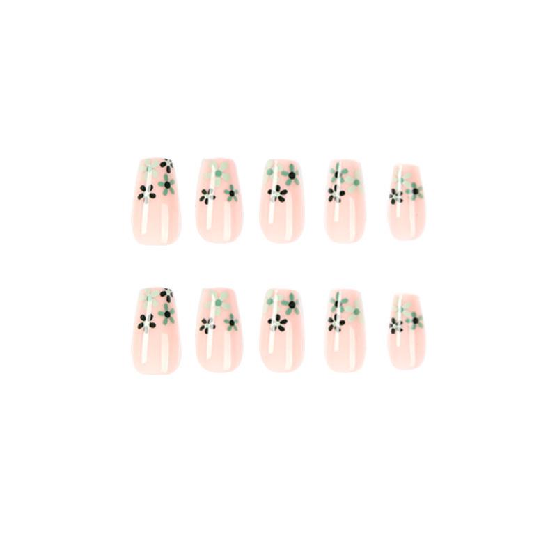 Detachable Green Floral Jelly Nail Tips