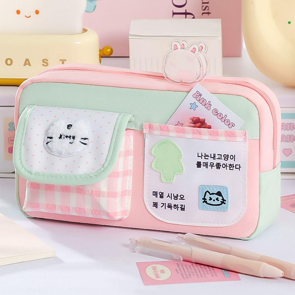 Cute Kitten Pencil Case Color-blocking Stationery Pouch Multi-functional Pen Bag  School Supplies
