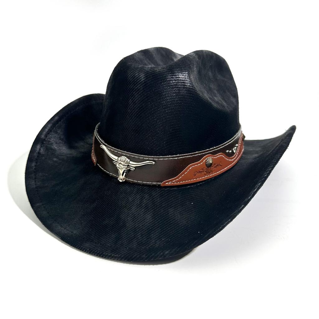 Dayan Western Cowboy Hat Cow Head Belt Rivet Jazz Hat Men'S And Women'S Spring, Summer And Autumn Outdoor Travel Sunshade And Sun Protection Hat