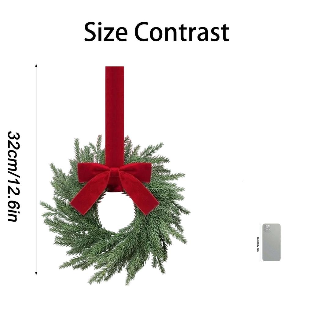 Christmas Kitchen Cabinet Wreaths With Plaid Bow Ribbon Hanging Cabinet Doors Wreaths Decorative For Kitchen Window Outdoor Indoor Holiday Decor