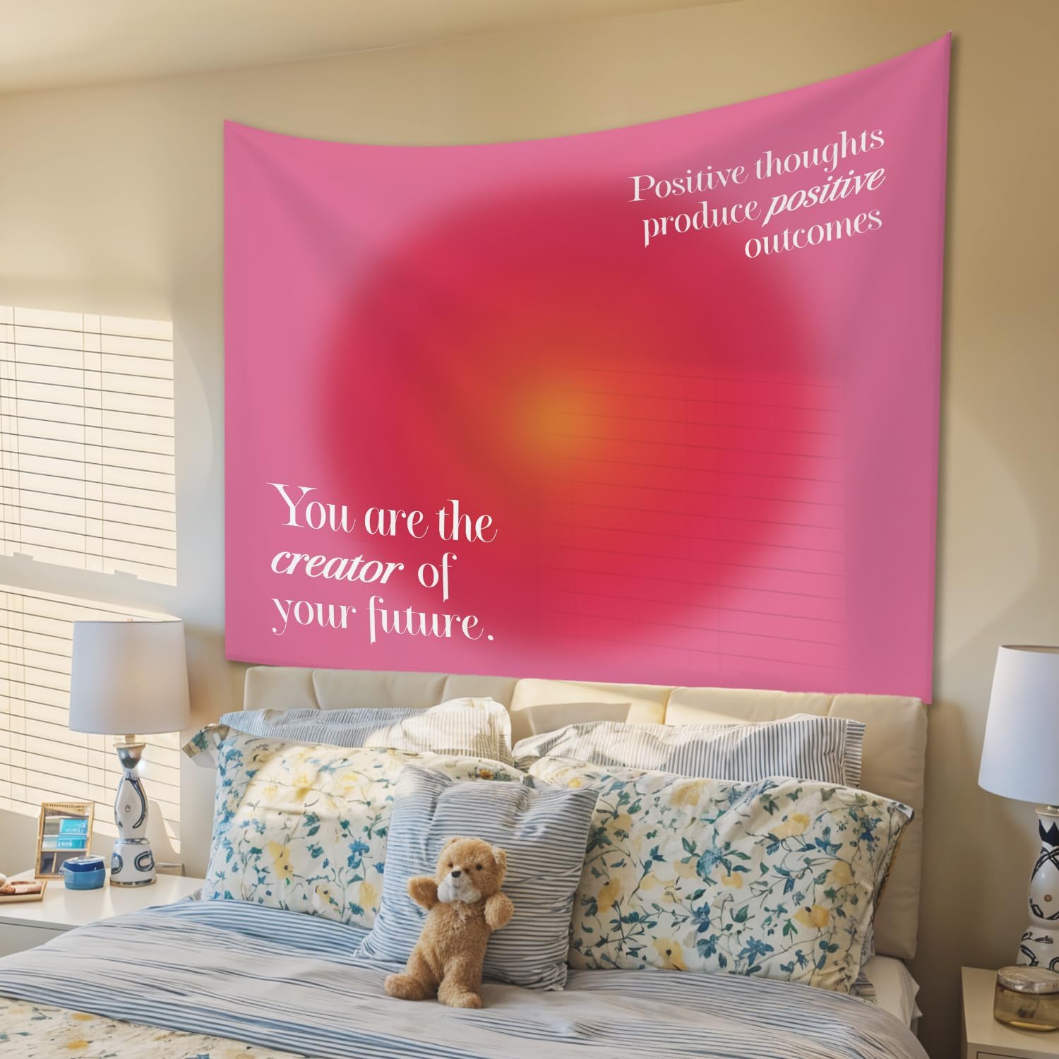 

Pink halo tapestry positive affirmation wall decoration printed you are the maker of the future suitable for dormitory 74x94cm(29x37in)