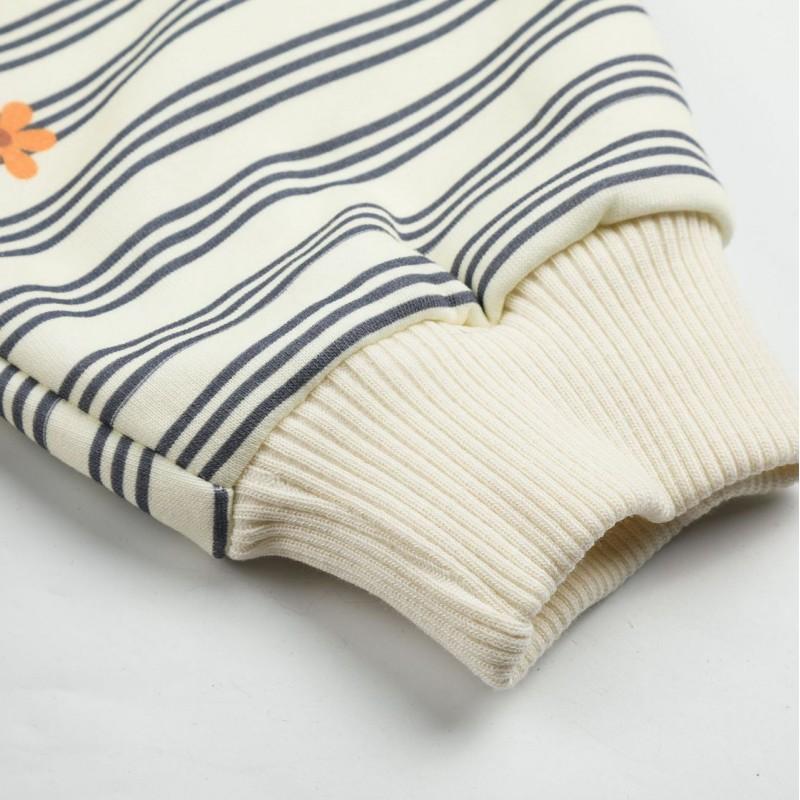Unisex Vintage Floral Stripe Hooded Zip-Up Sweatshirt