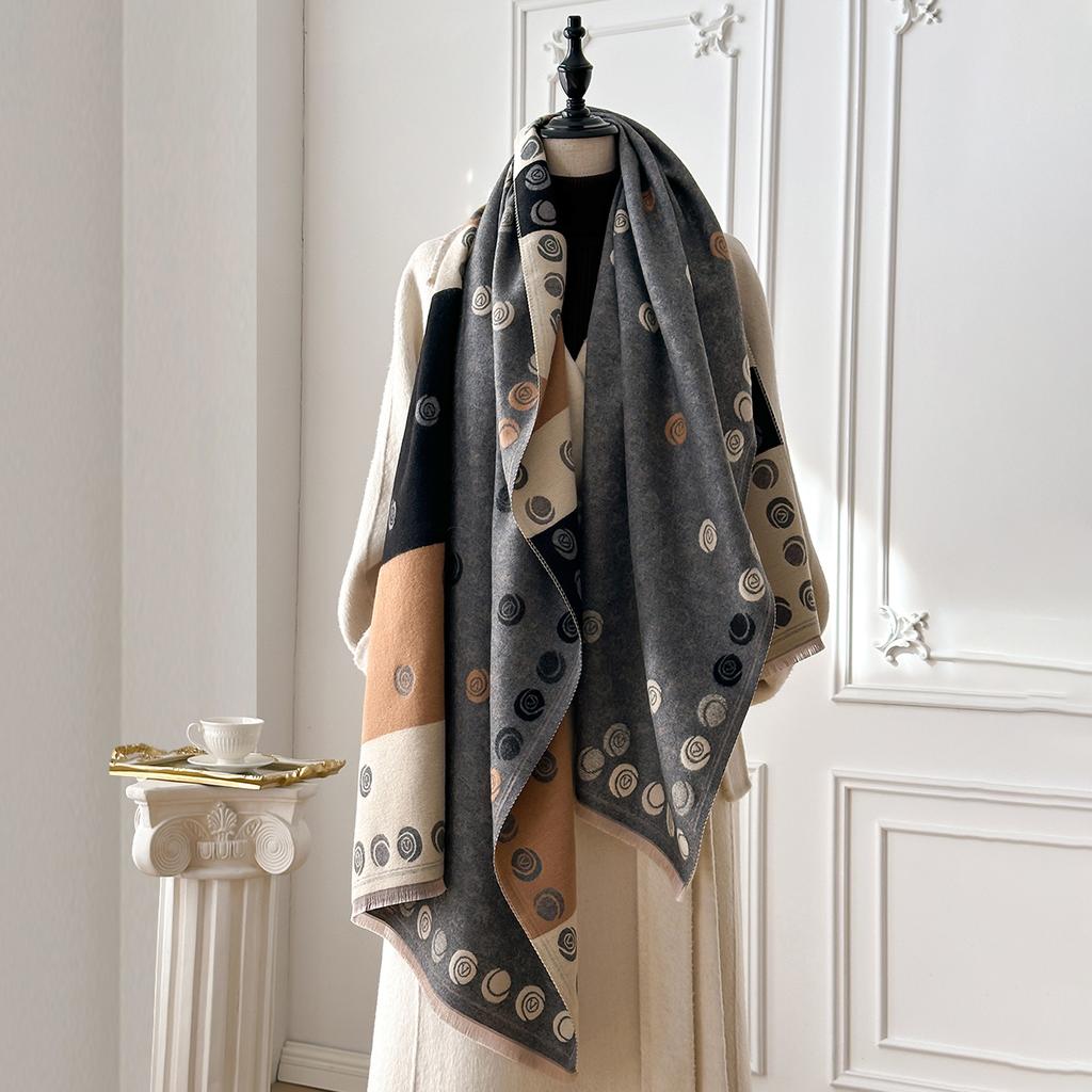 Women'S Luxury Faux Cashmere Scarf Warm Thick  Autumn Winter Pashmina Blanket Poncho Fashion Print For Fashionable Accessories