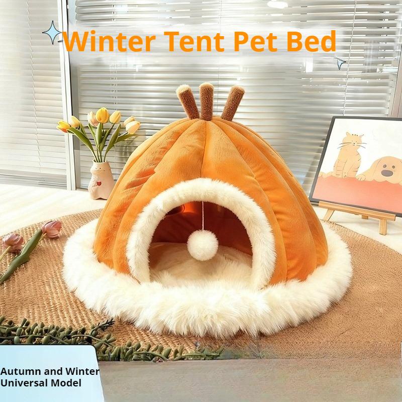 King Size Cat Cage, Winter Cat Nest, Closed, All-season Pumpkin-colored Pet Cat Villa, Thickened and Removable.