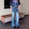JYL Men's Straight Jeans American Niche Deconstructed Patch High-Street Loose Denim Pants