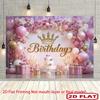 Dwuwymiarowy Różowo-Złoty Baner Tło na Urodziny Księżniczki Korona Kwiat Różany Dekoracja Tła Imprezy Happy Birthday