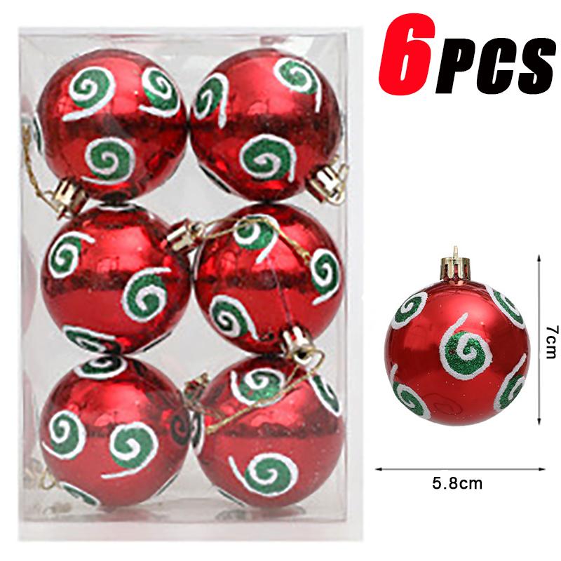 6Pcs Christmas Ball Ornaments With Painted Xmas Tree Hanging Pendant New Year Gifts For 2025 Christmas Navidad Party Decoration