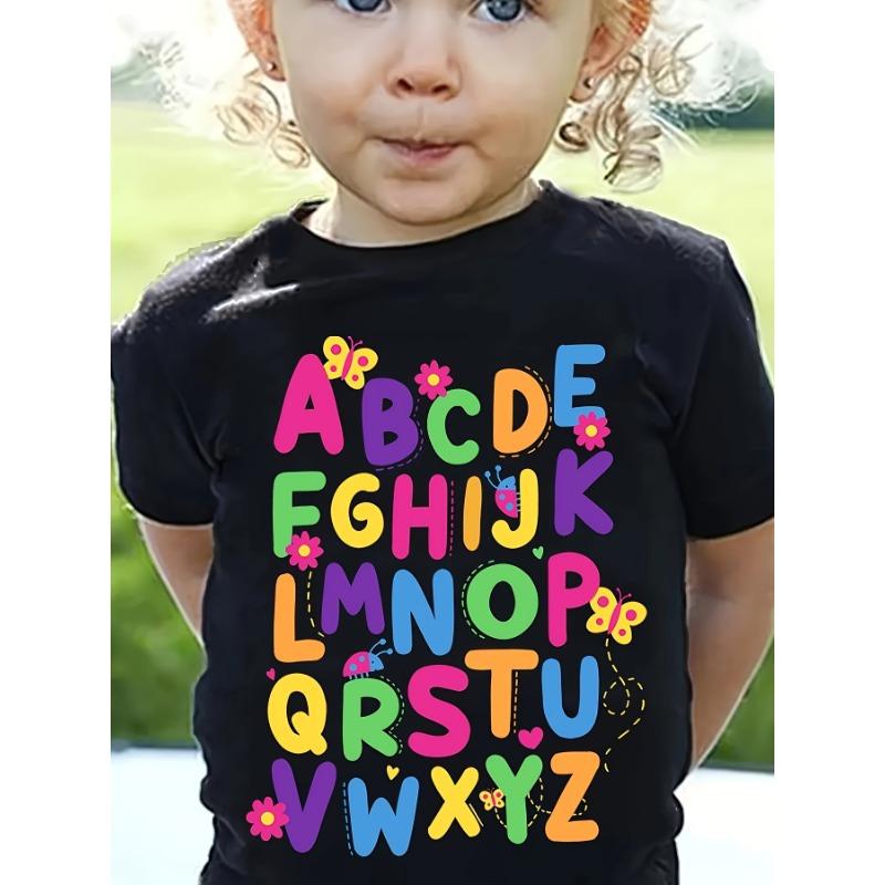 European sizes Girls   T-shirt Colorful English Letter Printing Comfortable Casual Round Neck Short Sleeve 98cm чёрный