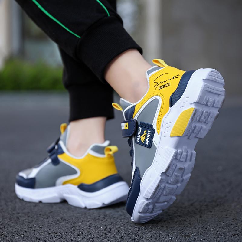 Boys Running Sports Shoes Girls Elastic Casual Sneakers PU Leather Jogging Shoes for Kids Outdoor Sneakers