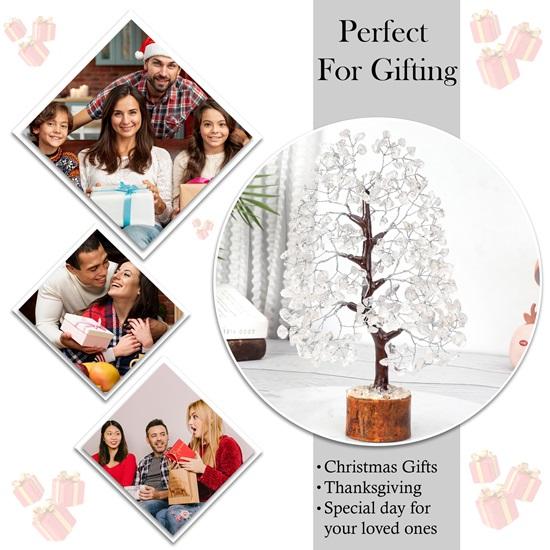 Clear Quartz Tree of Life Chakra Tree, Wire Bonsai Feng Shui Tree, Money Tree Home Decor, Spiritual Gift, Living Room Decor Accessories Silver Wire