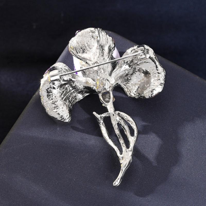Enamel Purple Orchid Flower Brooches Rhinestone Elegant Plants Brooch For Women'S Clothes Backpack Pins Jewelry Accessory Gift
