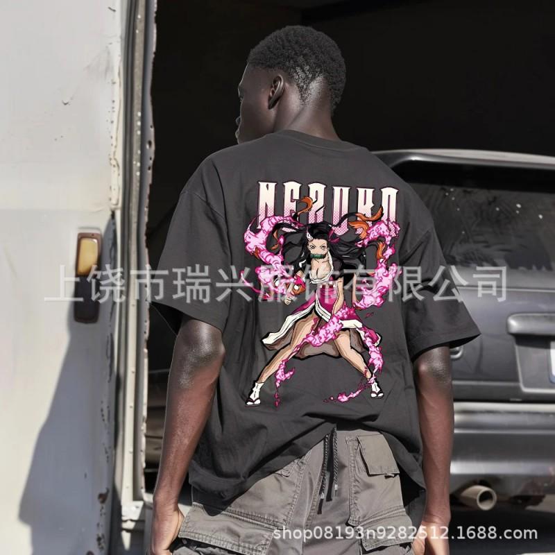 Mens Oversized Anime Graphic Tee Loose Fit Japanese Streetwear Casual T-Shirt