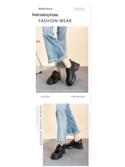 2025 Autumn Women's British Style Patent Leather Platform Loafers with High Heels