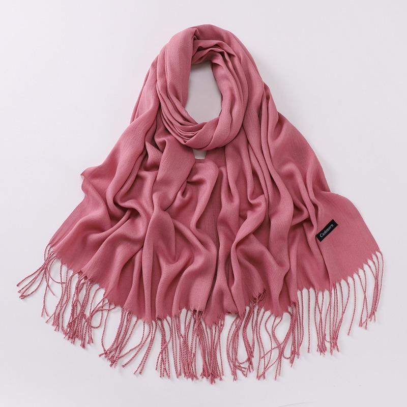 Autumn and winter various solid color imitation cashmere scarves women's monochrome thickened warm fringed shawl scarf scarf bright red scarf