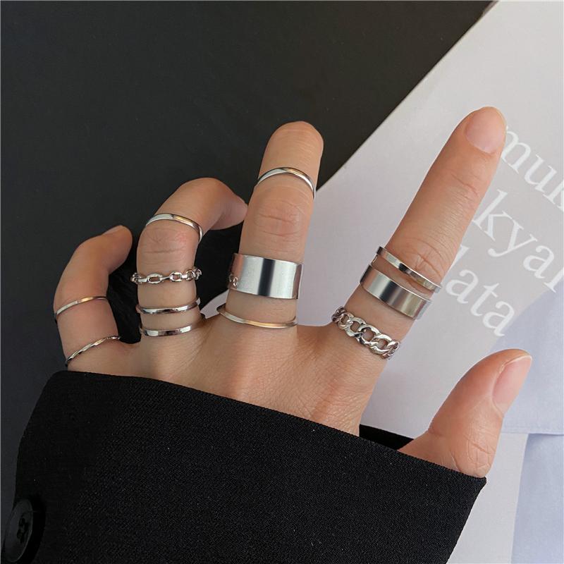 Punk Snake Black Rings Set For Women Vintage Geometric Metal Cross Rings Set 2022 Fashion Trend Personality Jewelry