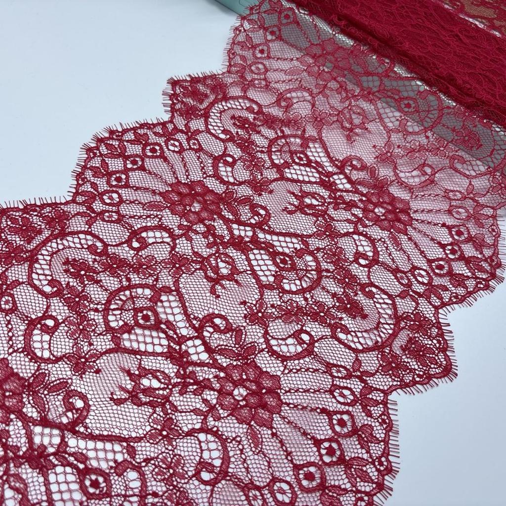 3m x 28.5cm Dark red French Chantilly Lace, Non-stretch Eyelash Lace Fabric for Sewing, Bra, Underwear, Lingerie, Dress, Garment, Crafting