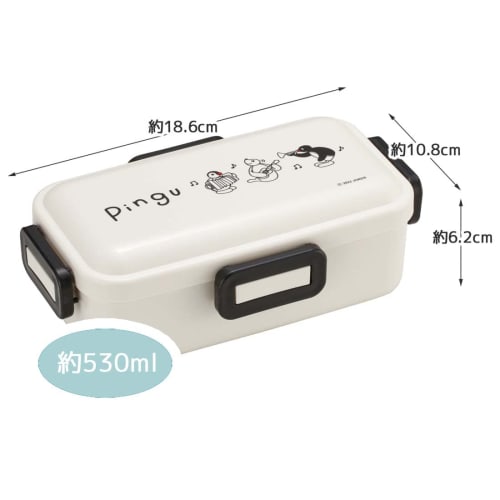 Skater (Skater) 530ml Bento Box, Single Tier, Made in Japan, Leak-Resistant, 4-Point Lock, Dishwasher and Microwave Safe, Pingu (PFLB6AG-A)