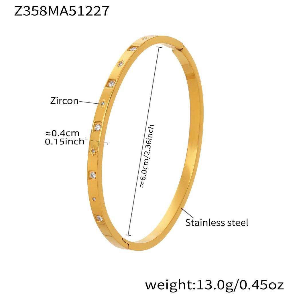 18k Gold-Plated Zircon Bamboo Bracelet Set: Geometric, European & American Style