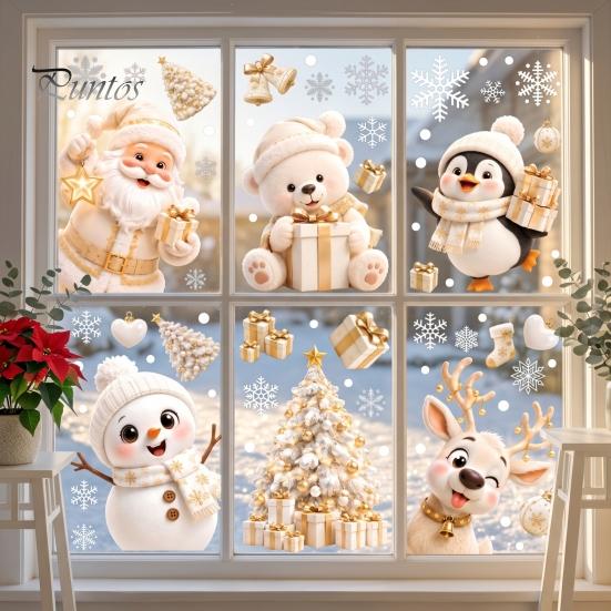 Winter Holiday Window Decor 6Pcs Christmas Clings, Xmas Reusable Double Sided Snowman Static Cling Stickers Snowflake Clings for Decorations