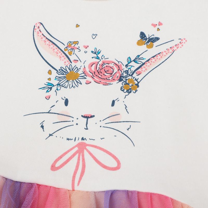 „2024 Neues Sommerkleid für Mädchen mit kurzen Ärmeln und Prinzessinnen-Print aus gestricktem Netzstoff“