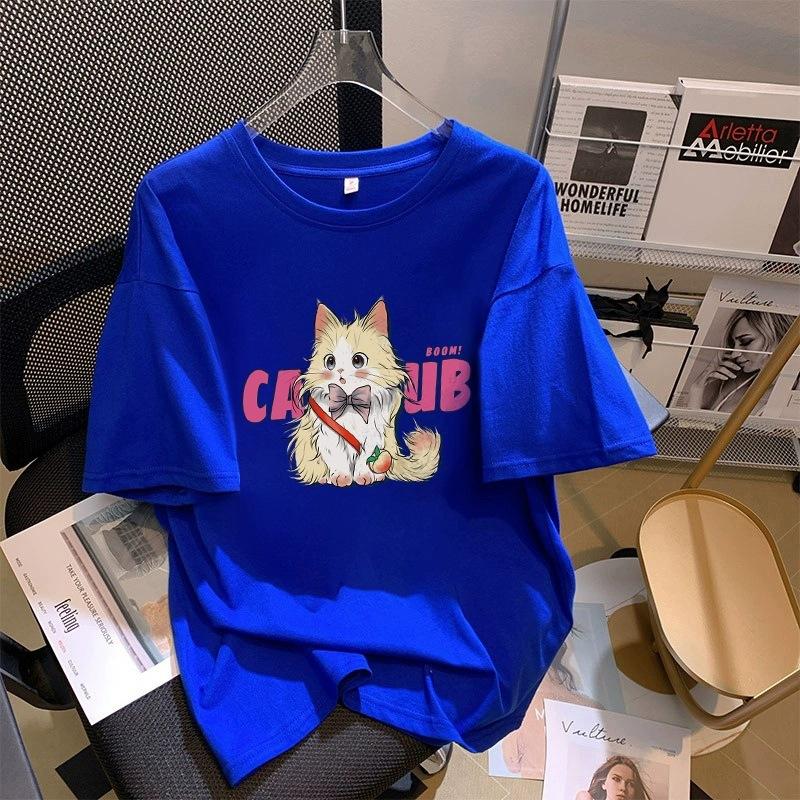 Tricou cu mânecă scurtă din bumbac pur, alb, pentru femei, de vară, nou, de dimensiuni mari, design lejer, imprimat, subțire, cu mânecă jumătate