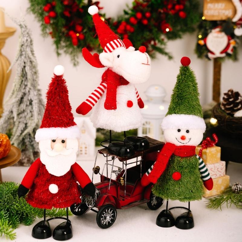 Weihnachtsthema Hüpfende Federbasis Schneemann Weihnachtsmann Ornament Für Feiertagstischplatte Regal Dekoration Set