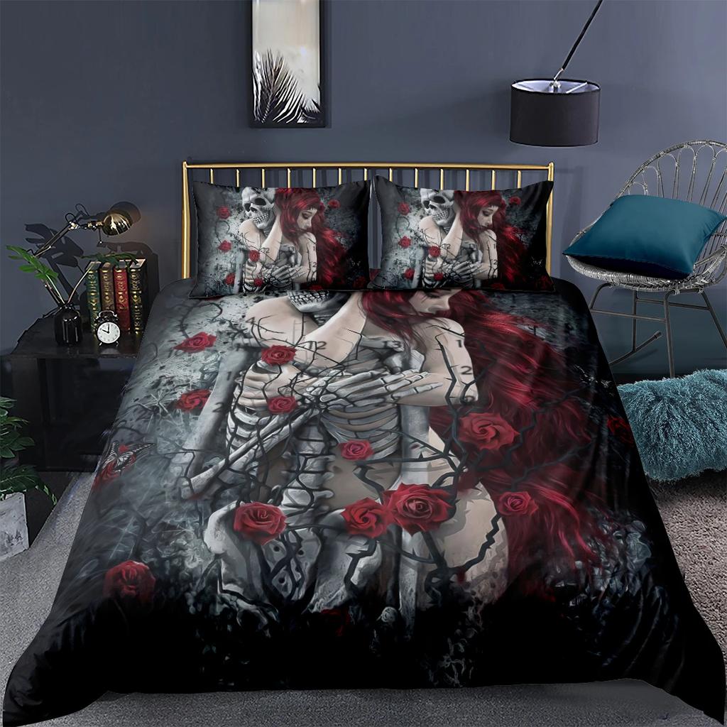Skeleton King Queen Duvet Cover Skull Bedding Set For Kids Teens Adults Halloween Bedroom Decor Soft Comforter Cover Pillowcases