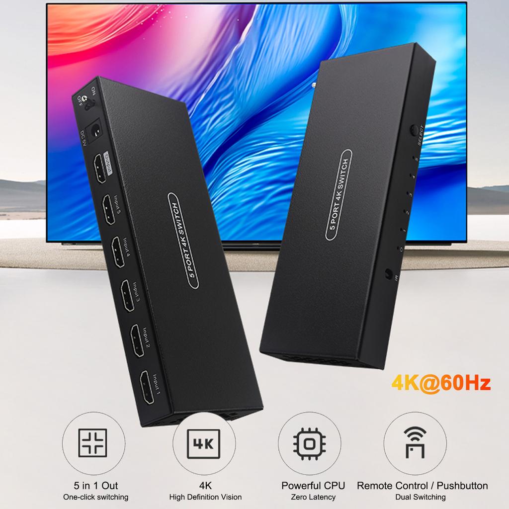 High-Definition Multimedia Interface Switch 5 In 1 Out Switcher Box High-Definition Multimedia