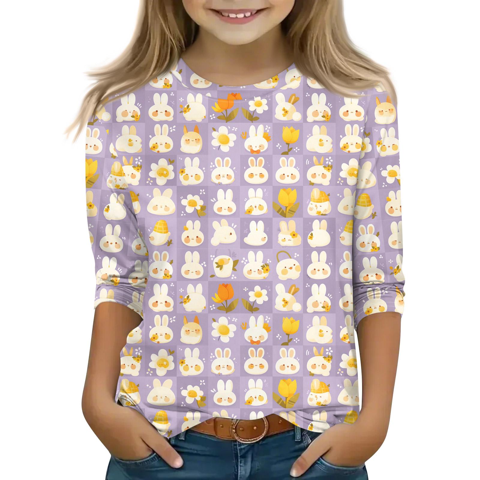

Print Tops For Youth Girls Round Neck 3/4 Sleeves T-Shirts Trendy Tops Outfit Tees 140
