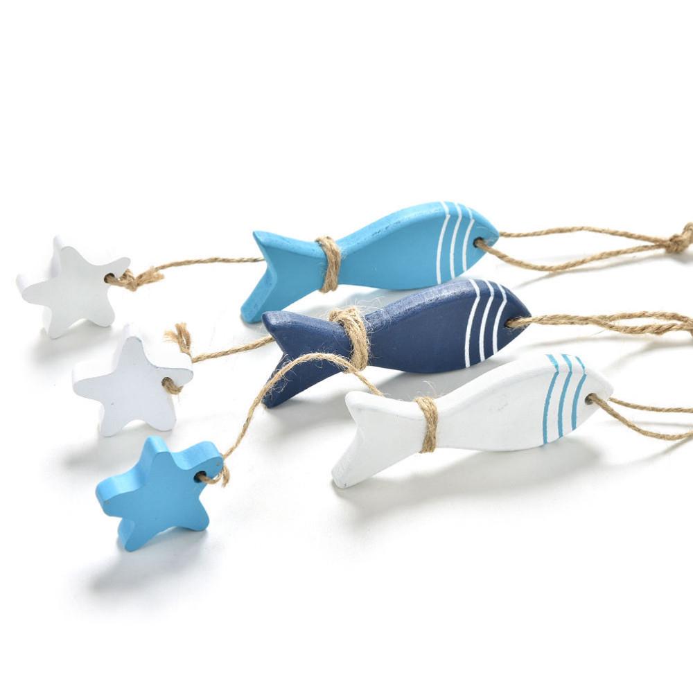 Style Hung Fish Wooden Starfish Fish Nautical Decor Crafts Pendant Fish Skewer Starfish String