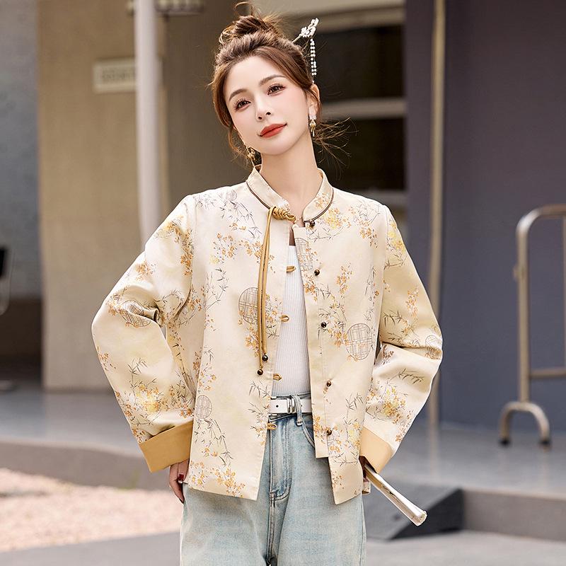 

2025 Spring Tang Suit: Chinese Style G-Wind Print Short Top (YH2613) - Youthful and Elegant Design M (90-115 jin)