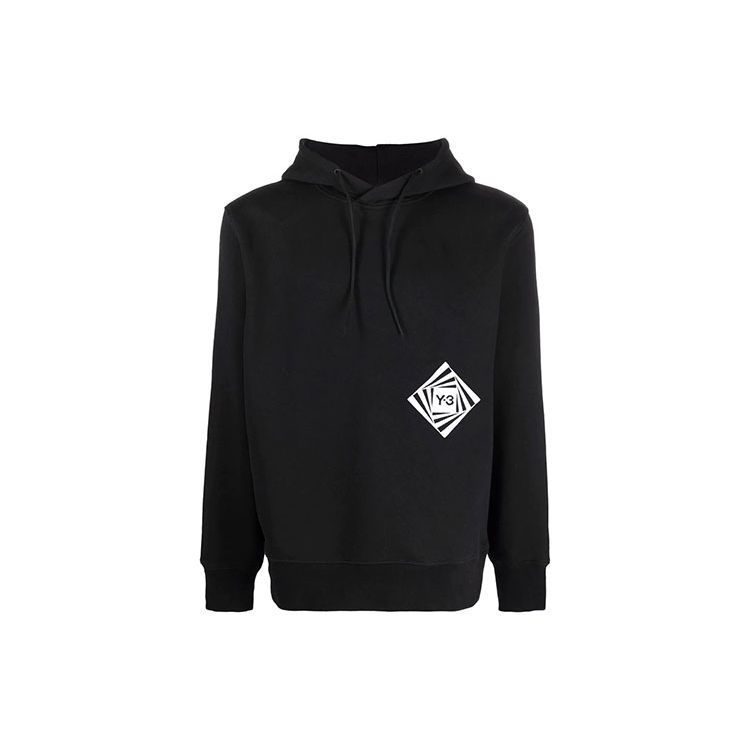 Y-3 FW21 Men s Logo Print Drawstring Pullover Hoodie Black HF7067 XS