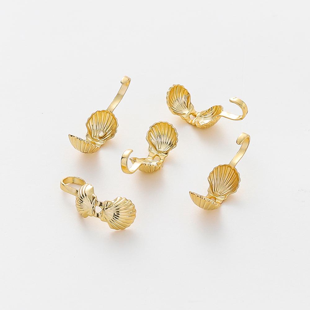 20pcs/lot 14K 18K Gold Color Shell Shape Necklace Calotte Cover Beads With Hook End Crimp Beads For DIY Jewelry Making Supplies
