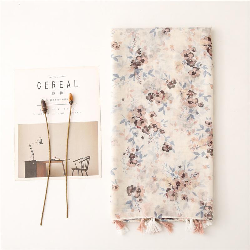 2024 Fire moale Bali din bumbac și textură de cânepă, flori mici albe, decorațiuni la modă, șal de protecție solară pentru turism, eșarfă de mătase pentru femei