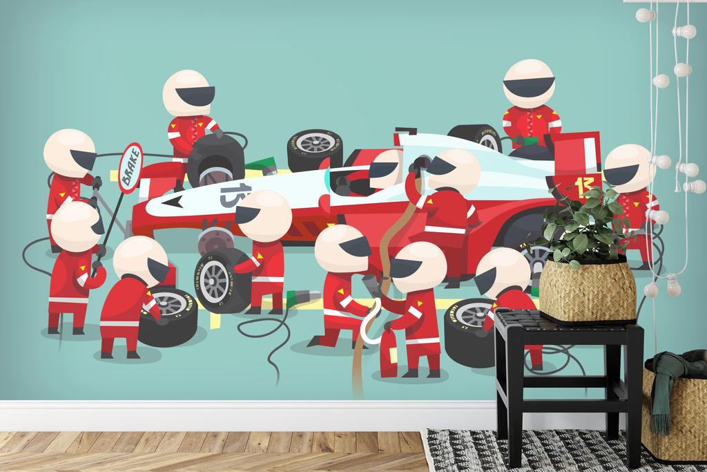 Photomural F1 Car Pit Stop Washable Fleece 152.5x104