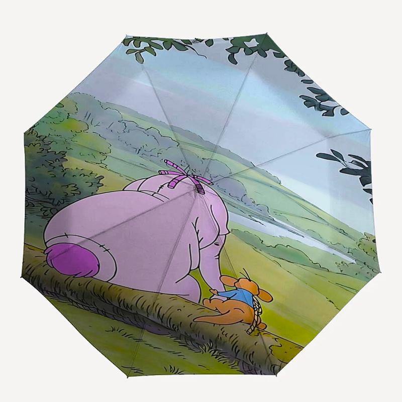 Winnie and friends Themed Travel Umbrella-8 Ribs Automatic Opening and Closing, Portable Folding Design, Compact and Stylish Umbrella Suitab