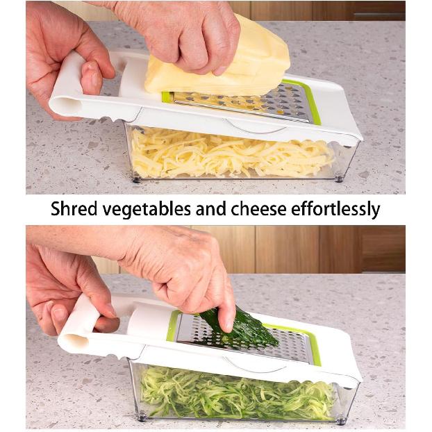 Cheese Grater with Container,5 In 1 Mandoline Slicer for Kitchen,Multi Purpose Vegetable Slicer, Easy to Clean Vegetable Chopper,Cheese