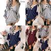 Women Sexy Lace Up Bandage Deep Off Shoulder Hoodies With Long Loose Pullover Sleeves